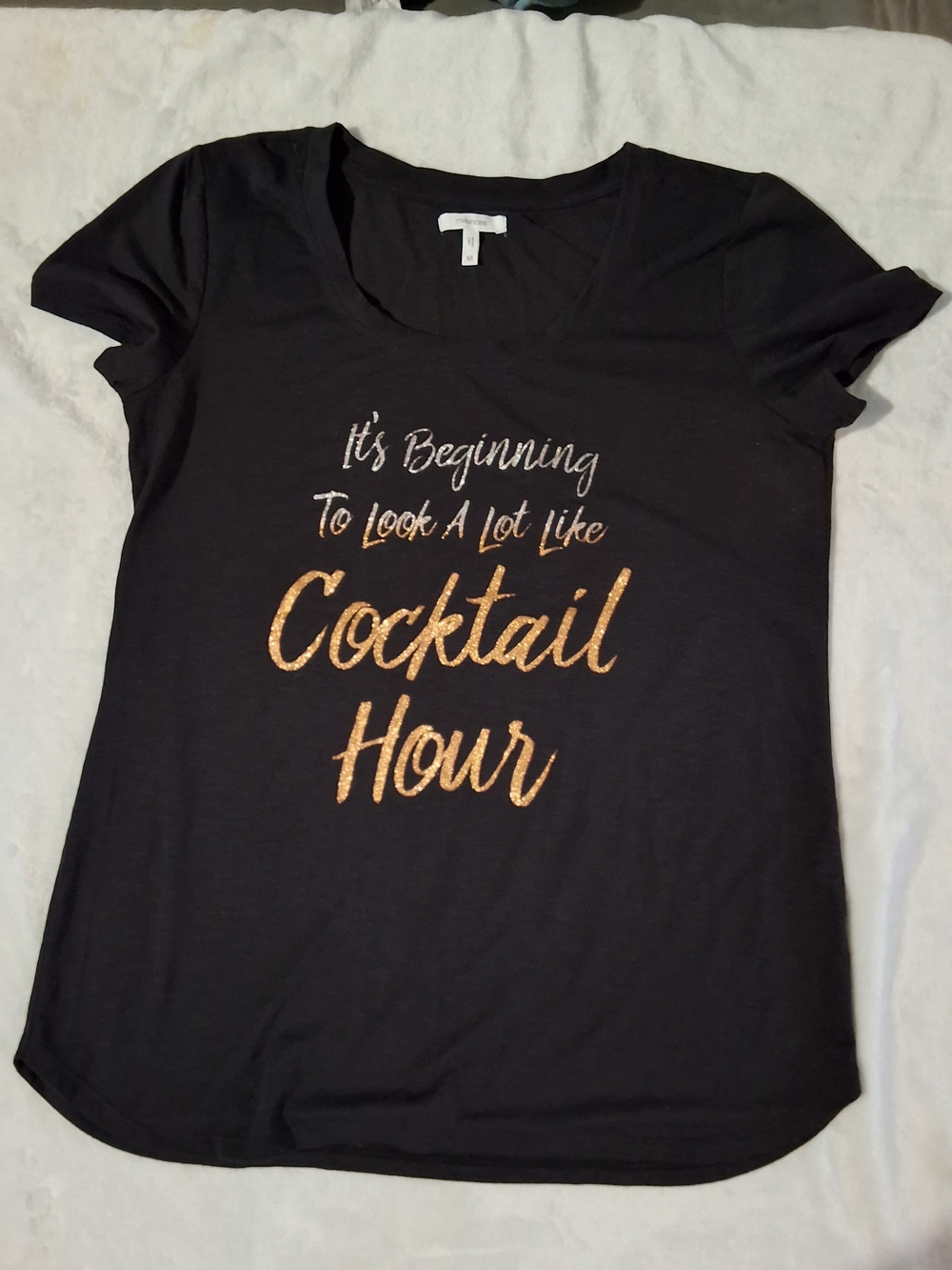 Maurices Black Tee with Gold 'Cocktail Hour' Script